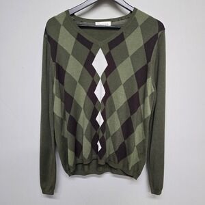 Tradition Argyle Sweater Women XL Green Rayon Blend V-Neck Preppy Academic